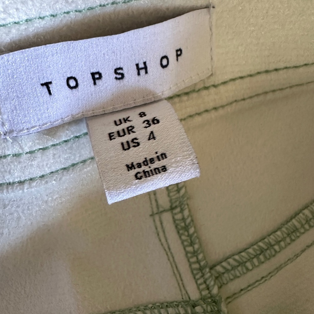 TOPSHOP Metallic Green Faux Leather Pants Straight Leg High Rise Size 4 - Picture 8 of 11